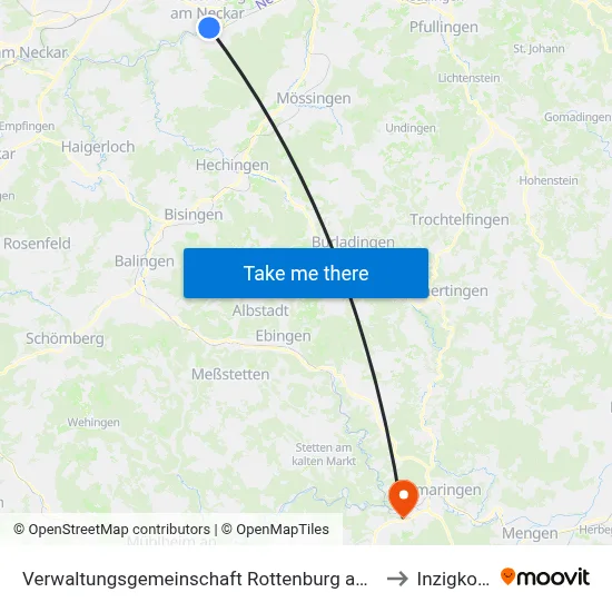 Verwaltungsgemeinschaft Rottenburg am Neckar to Inzigkofen map