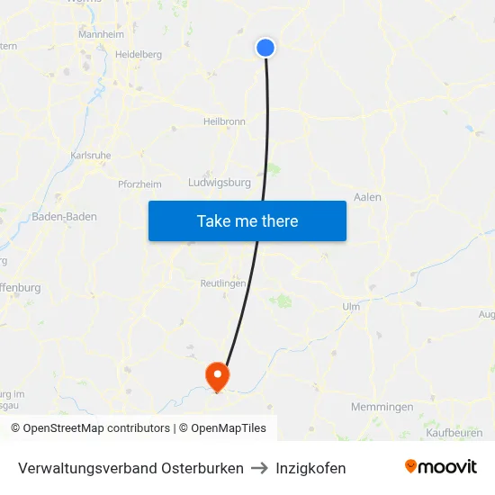 Verwaltungsverband Osterburken to Inzigkofen map