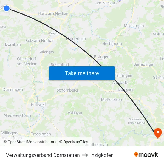 Verwaltungsverband Dornstetten to Inzigkofen map