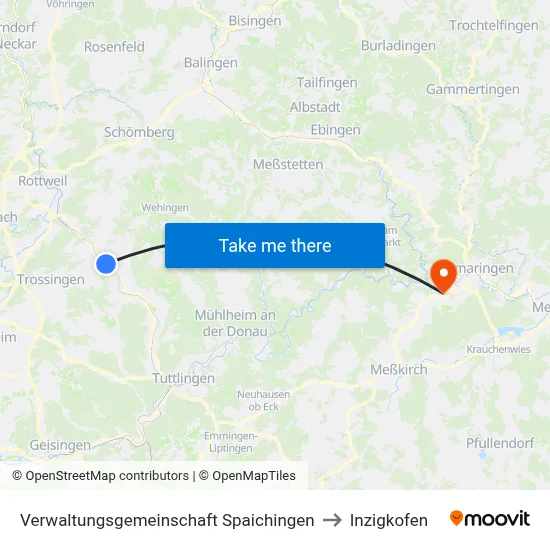 Verwaltungsgemeinschaft Spaichingen to Inzigkofen map