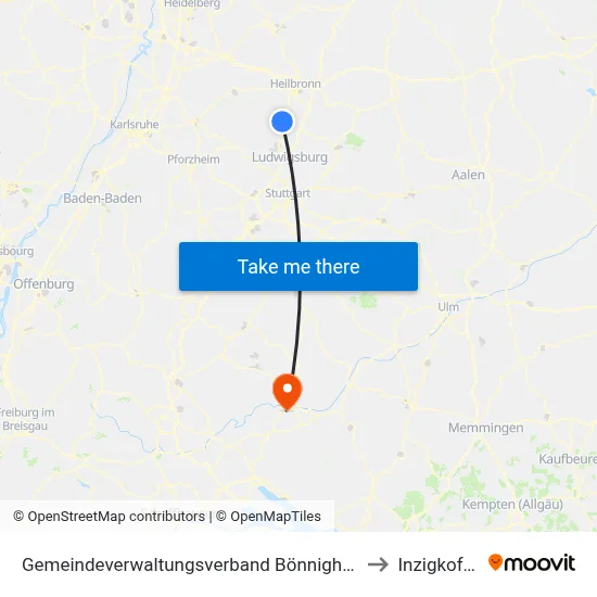 Gemeindeverwaltungsverband Bönnigheim to Inzigkofen map