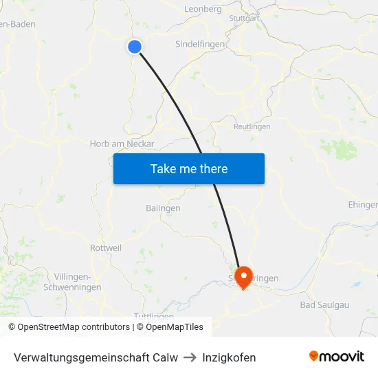 Verwaltungsgemeinschaft Calw to Inzigkofen map