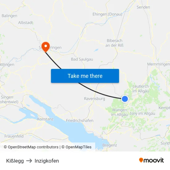 Kißlegg to Inzigkofen map