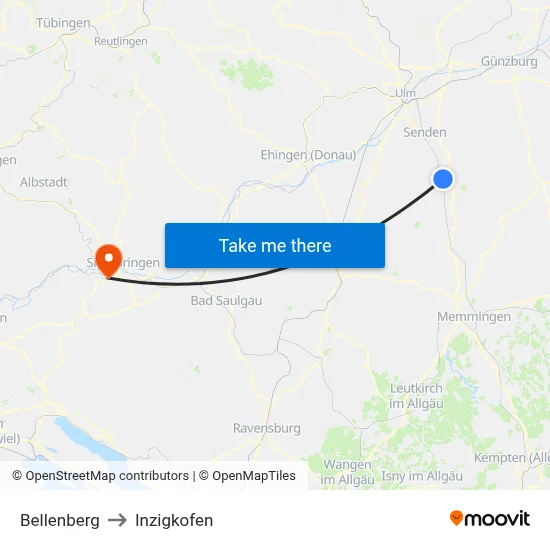 Bellenberg to Inzigkofen map