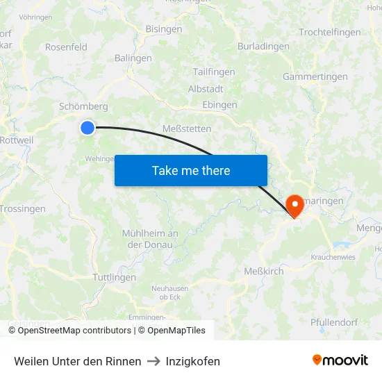 Weilen Unter den Rinnen to Inzigkofen map