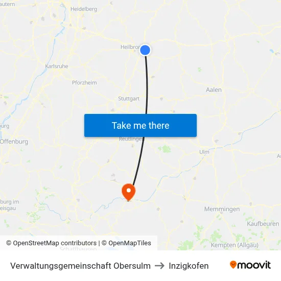 Verwaltungsgemeinschaft Obersulm to Inzigkofen map