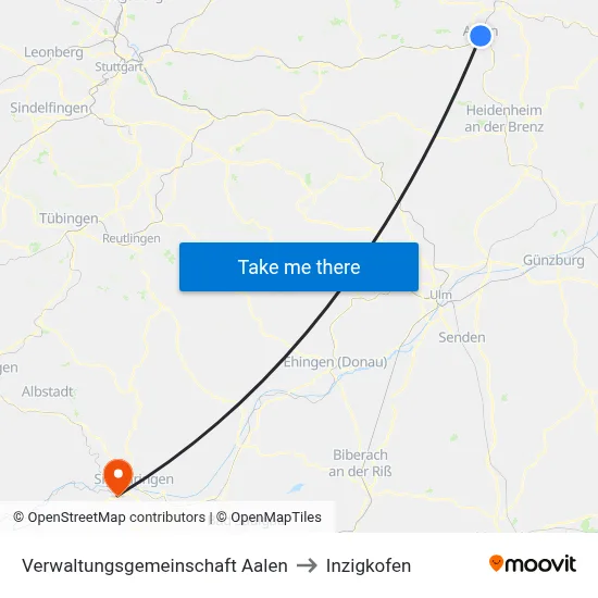 Verwaltungsgemeinschaft Aalen to Inzigkofen map