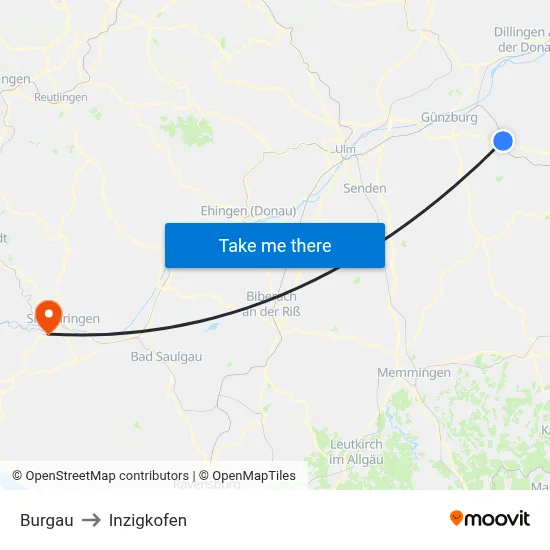Burgau to Inzigkofen map