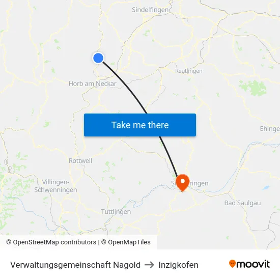Verwaltungsgemeinschaft Nagold to Inzigkofen map