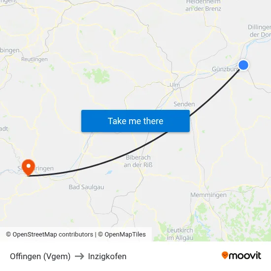 Offingen (Vgem) to Inzigkofen map