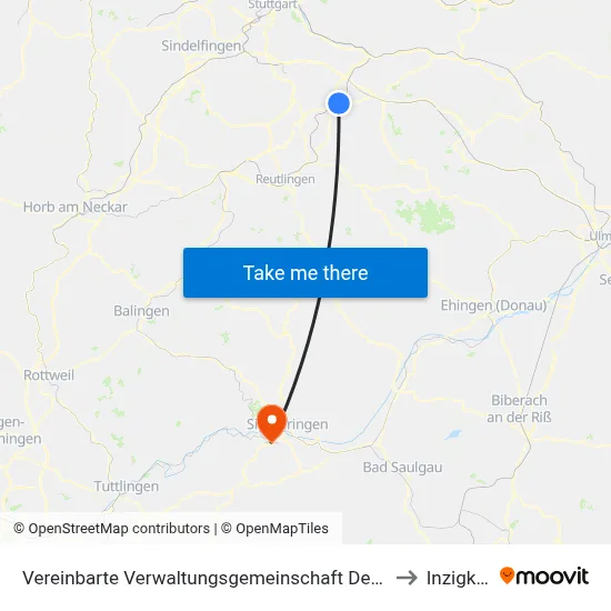 Vereinbarte Verwaltungsgemeinschaft Der Stadt Nürtingen to Inzigkofen map