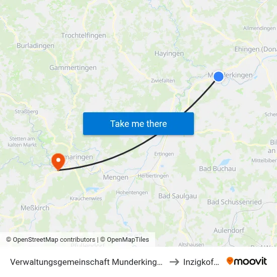 Verwaltungsgemeinschaft Munderkingen to Inzigkofen map