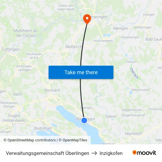 Verwaltungsgemeinschaft Überlingen to Inzigkofen map
