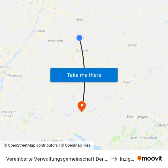 Vereinbarte Verwaltungsgemeinschaft Der Stadt Bietigheim-Bissingen to Inzigkofen map