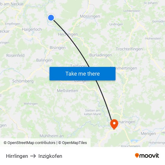 Hirrlingen to Inzigkofen map