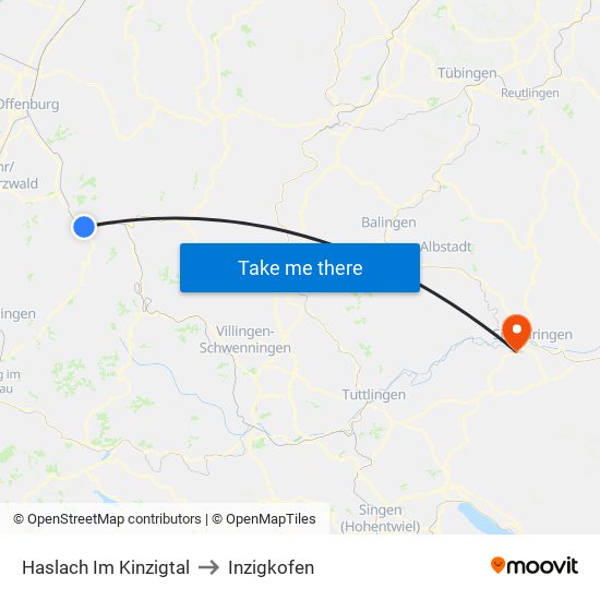 Haslach Im Kinzigtal to Inzigkofen map