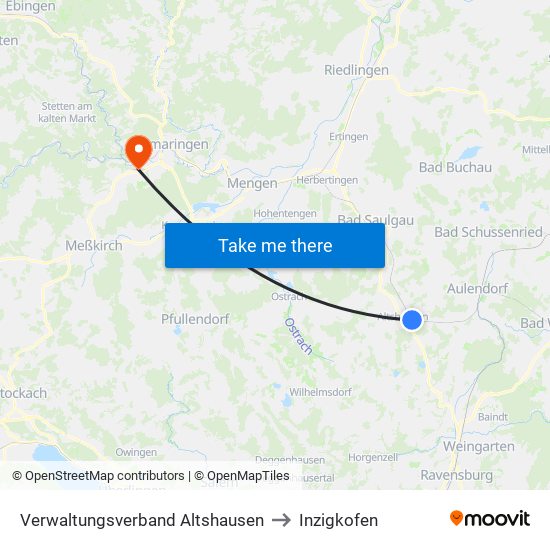 Verwaltungsverband Altshausen to Inzigkofen map