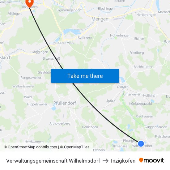 Verwaltungsgemeinschaft Wilhelmsdorf to Inzigkofen map