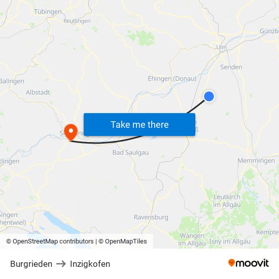 Burgrieden to Inzigkofen map