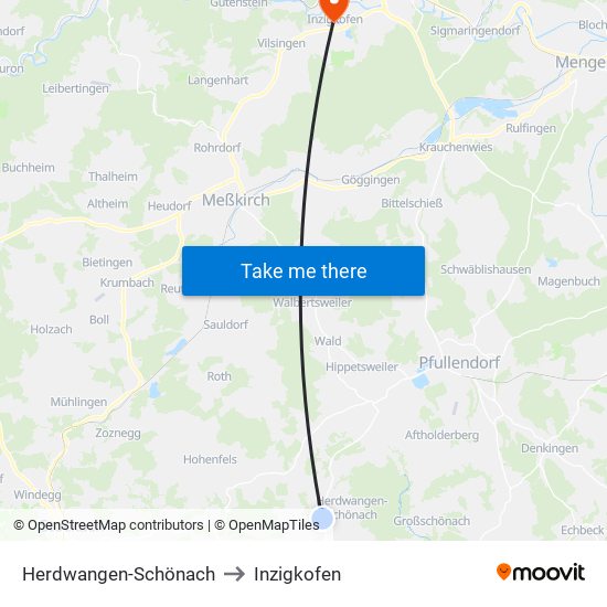Herdwangen-Schönach to Inzigkofen map