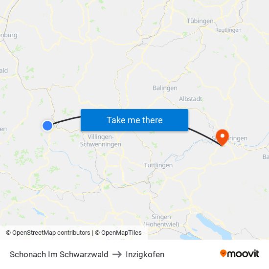 Schonach Im Schwarzwald to Inzigkofen map