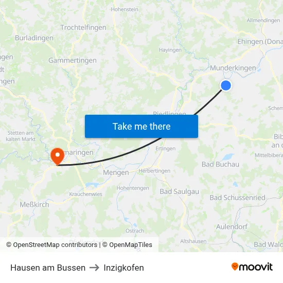 Hausen am Bussen to Inzigkofen map