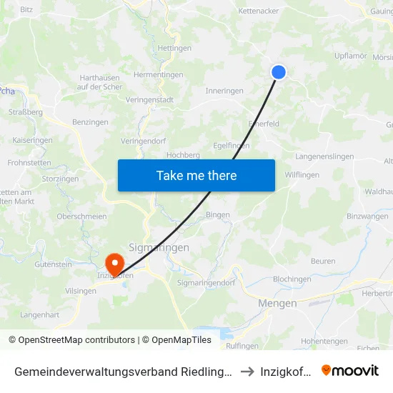 Gemeindeverwaltungsverband Riedlingen to Inzigkofen map