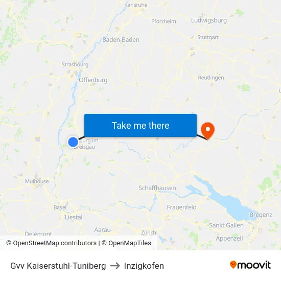 Gvv Kaiserstuhl-Tuniberg to Inzigkofen map