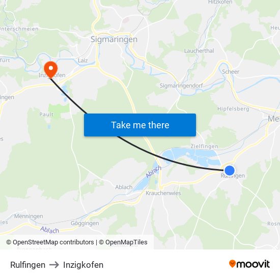 Rulfingen to Inzigkofen map