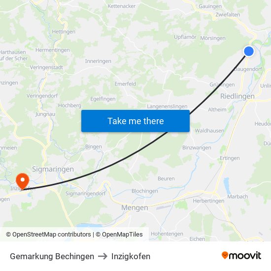 Gemarkung Bechingen to Inzigkofen map