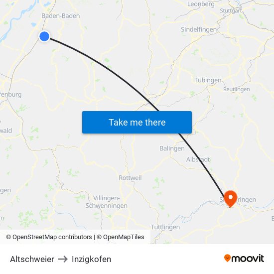 Altschweier to Inzigkofen map