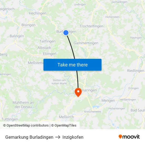 Gemarkung Burladingen to Inzigkofen map