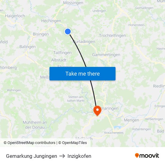 Gemarkung Jungingen to Inzigkofen map