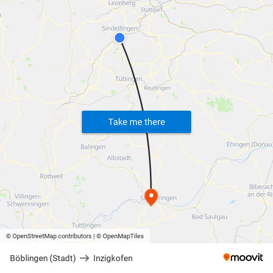 Böblingen (Stadt) to Inzigkofen map