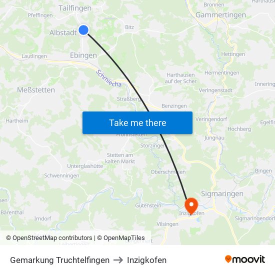 Gemarkung Truchtelfingen to Inzigkofen map