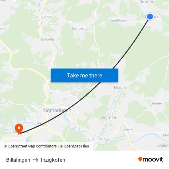 Billafingen to Inzigkofen map