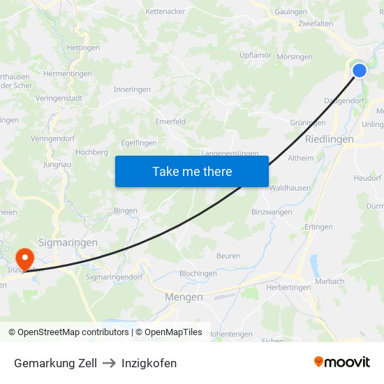 Gemarkung Zell to Inzigkofen map