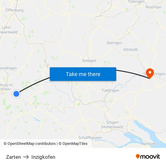 Zarten to Inzigkofen map