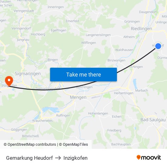 Gemarkung Heudorf to Inzigkofen map