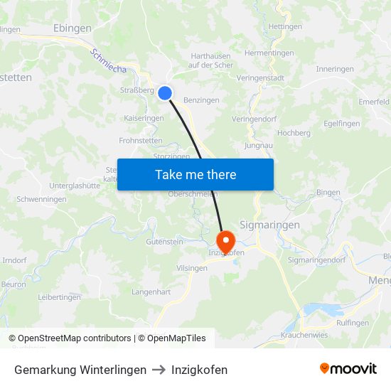 Gemarkung Winterlingen to Inzigkofen map