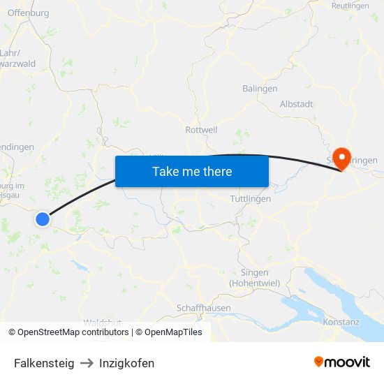 Falkensteig to Inzigkofen map