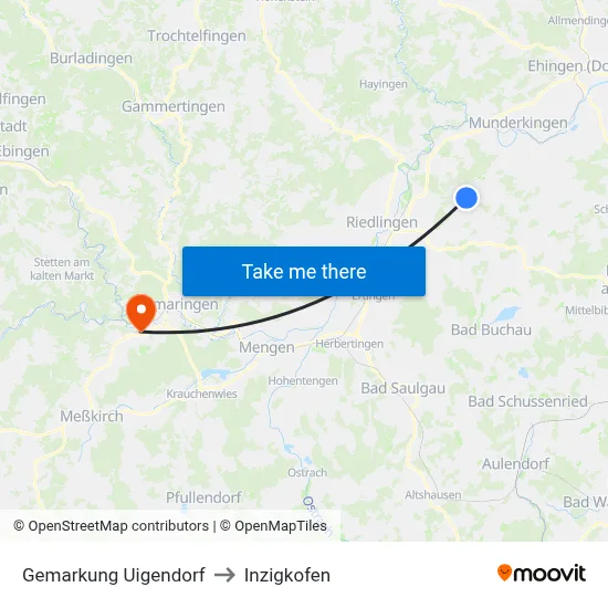 Gemarkung Uigendorf to Inzigkofen map