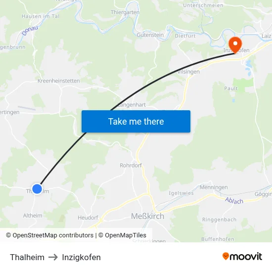 Thalheim to Inzigkofen map