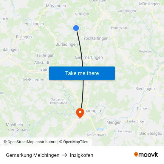 Gemarkung Melchingen to Inzigkofen map
