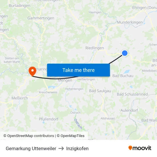 Gemarkung Uttenweiler to Inzigkofen map