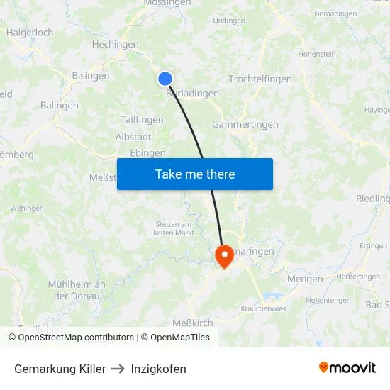 Gemarkung Killer to Inzigkofen map