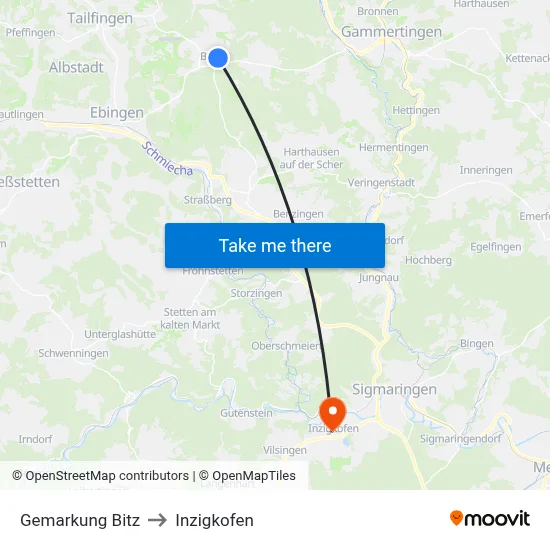 Gemarkung Bitz to Inzigkofen map