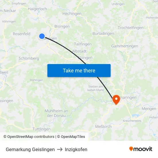 Gemarkung Geislingen to Inzigkofen map