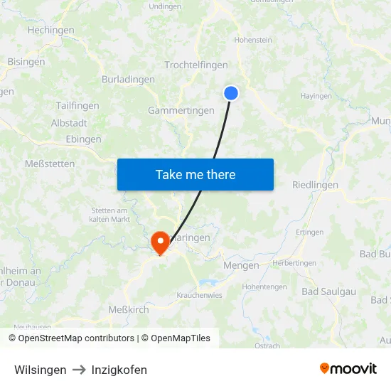 Wilsingen to Inzigkofen map