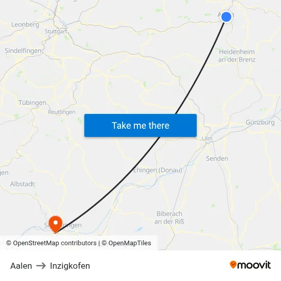 Aalen to Inzigkofen map